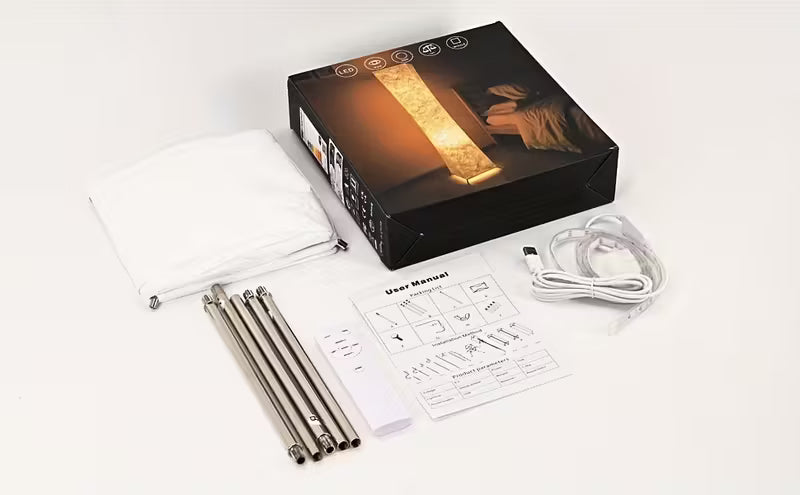 Japandi style LED Floor Lamp, Wabi Sabi fabric shade, metal base