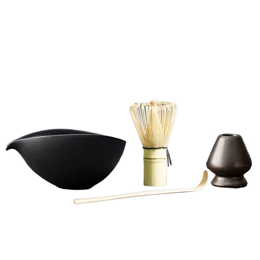 Hand-Worked Matcha Tea-Making Set: Black finish. Bowl, Whisk & Stand, Spoon