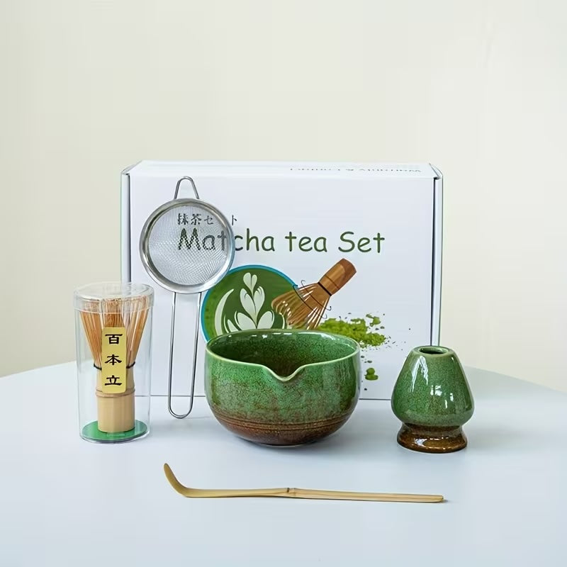 Matcha Tea Making Set with Bowl, Whisk & Stand, Spoon, Sieve