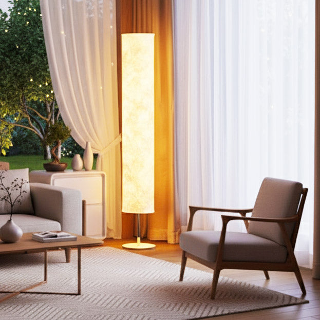 Japandi Style LED Floor Lamp, Wabi Sabi Fabric Shade, Wooden Base